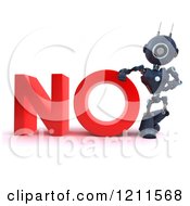 Poster, Art Print Of 3d Blue Android Robot Leaning On No