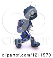 Poster, Art Print Of 3d Blue Android Robot Walking With A Backpack