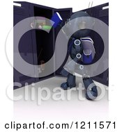 Poster, Art Print Of 3d Blue Android Robot Student Putting A Book In A Locker