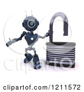 Poster, Art Print Of 3d Blue Android Robot With An Open Padlock