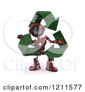 3d Red Android Robot With Green Recycle Arrows
