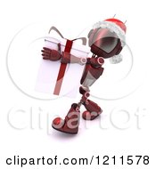 3d Blue Android Robot Santa Carrying A Gift Box