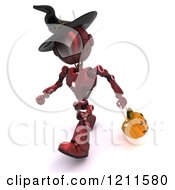 Poster, Art Print Of 3d Red Android Robot Trick Or Treating On Halloween As A Witch
