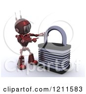 3d Red Android Robot With A Locked Padlock