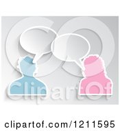 Poster, Art Print Of Pink And Blue Male And Female Avatars Talking On Gray