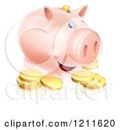 Poster, Art Print Of Happy Smiling Piggy Bank With Golden Coins