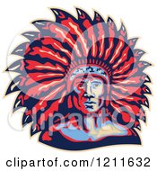 Clipart Of A Retro American Indian Chief And Feather Headdress Royalty Free Vector Illustration by patrimonio