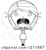 Cartoon Of A Black And White Scared Business Woman Screaming Royalty Free Vector Clipart