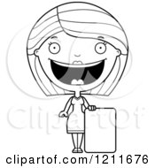 Cartoon Of A Black And White Happy Woman Standing With A Sign Royalty Free Vector Clipart