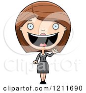 Cartoon Of A Happy Business Woman Waving Royalty Free Vector Clipart