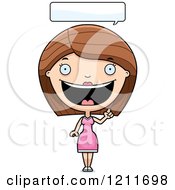Cartoon Of A Happy Woman Talking Royalty Free Vector Clipart