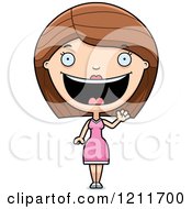 Cartoon Of A Happy Woman Waving Royalty Free Vector Clipart