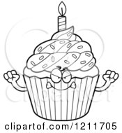 Cartoon Of A Black And White Mad Birthday Cupcake Mascot Royalty Free Vector Clipart