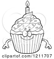 Cartoon Of A Black And White Happy Birthday Cupcake Mascot Royalty Free Vector Clipart by Cory Thoman