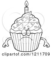 Cartoon Of A Black And White Depressed Birthday Cupcake Mascot Royalty Free Vector Clipart by Cory Thoman