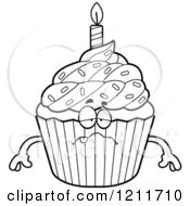 Cartoon Of A Black And White Sick Birthday Cupcake Mascot Royalty Free Vector Clipart by Cory Thoman