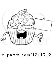 Poster, Art Print Of Black And White Sprinkled Cupcake Mascot Holding A Sign