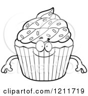 Cartoon Of A Black And White Happy Sprinkled Cupcake Mascot Royalty Free Vector Clipart