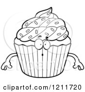 Poster, Art Print Of Black And White Surprised Sprinkled Cupcake Mascot
