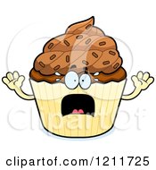 Cartoon Of A Scared Chocolate Sprinkled Cupcake Mascot Royalty Free Vector Clipart