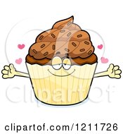 Poster, Art Print Of Loving Chocolate Sprinkled Cupcake Mascot Wanting A Hug