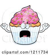 Cartoon Of A Scared Sprinkled Cupcake Mascot Royalty Free Vector Clipart