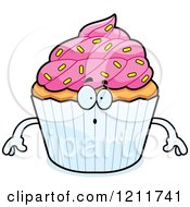Cartoon Of A Surprised Sprinkled Cupcake Mascot Royalty Free Vector Clipart