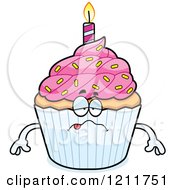 Cartoon Of A Sick Birthday Cupcake Mascot Royalty Free Vector Clipart