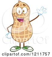 Cartoon Of A Happy Peanut Mascot Waving Royalty Free Vector Clipart