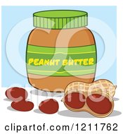 Jar Of Peanut Butter And Nuts Over Blue