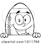 Cartoon Of An Outlined American Football Mascot Over A Sign 2 Royalty Free Vector Clipart