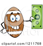 Cartoon Of An American Football Mascot Holding A Dollar Bill Royalty Free Vector Clipart