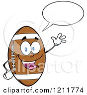 Cartoon Of An American Football Mascot Waving And Talking Royalty Free Vector Clipart by Hit Toon