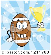 Poster, Art Print Of American Football Mascot Holding A Trophy Over Stars And Rays