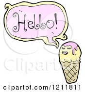 Cartoon Of An Ice Cream Cone Speaking Hello Royalty Free Vector Illustration by lineartestpilot
