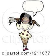 Cartoon Of A Girl Speaking And Holding A Sledge Hammer Royalty Free Vector Illustration by lineartestpilot