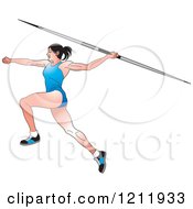 Female Javelin Thrower In A Blue Uniform