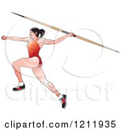 Female Javelin Thrower In A Red Uniform