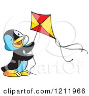 Clipart Of A Happy Penguin Flying A Kite Royalty Free Vector Illustration by Lal Perera