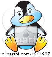 Clipart Of A Happy Penguin Using A Laptop Royalty Free Vector Illustration by Lal Perera
