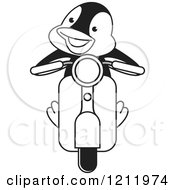 Clipart Of A Black And White Happy Penguin Driving A Scooter Royalty Free Vector Illustration by Lal Perera