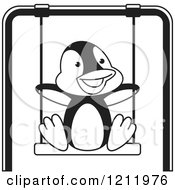 Clipart Of A Black And White Happy Penguin Swinging Royalty Free Vector Illustration by Lal Perera