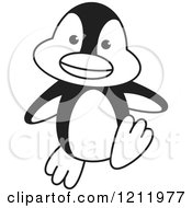 Clipart Of A Black And White Happy Penguin Walking Royalty Free Vector Illustration