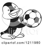 Poster, Art Print Of Black And White Happy Penguin Playing Soccer
