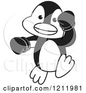 Poster, Art Print Of Black And White Happy Penguin Boxing