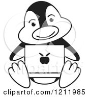 Clipart Of A Black And White Happy Penguin Using A Laptop Royalty Free Vector Illustration