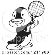 Poster, Art Print Of Black And White Happy Penguin Playing Tennis