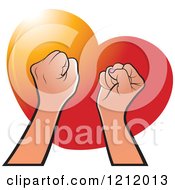 Poster, Art Print Of Strong Fisted Hands Raised Over A Red Heart