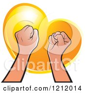 Poster, Art Print Of Strong Fisted Hands Raised Over An Orange Heart