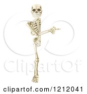 Cartoon Of A Full Length Happy Human Skeleton Pointing To A Sign Royalty Free Vector Clipart